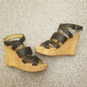 Ann Taylor Black Cork Wedge Sandals
